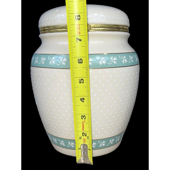 Knott's Berry Farm Ceramic Canister Hinged Lid Cookie Jar Beige Teal Gold Trim - Picture 10 of 11
